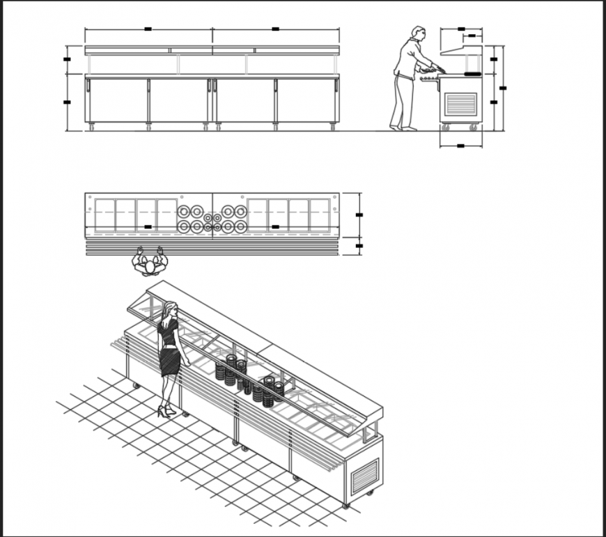 Food Servery Front Counter Details Of Fast Food Store Cad Drawing