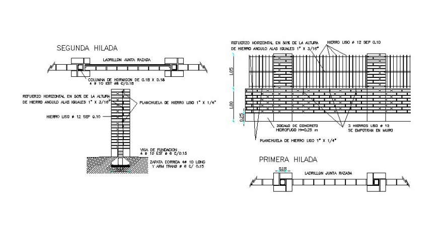 Foundation brick wall plan and section detail dwg file ...