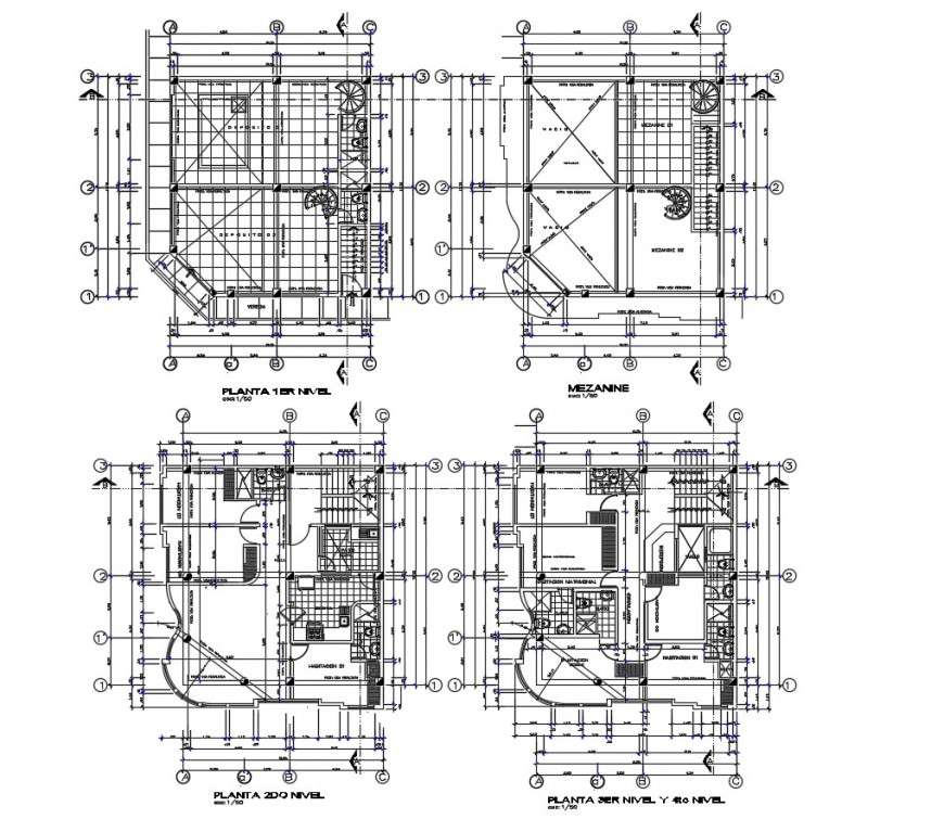 Four story hotel building floor plan distribution auto-cad drawing ...