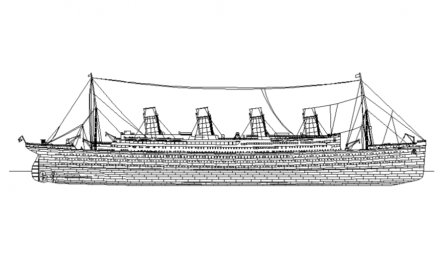 Giant titanic ship side elevation cad drawing details dwg file - Cadbull
