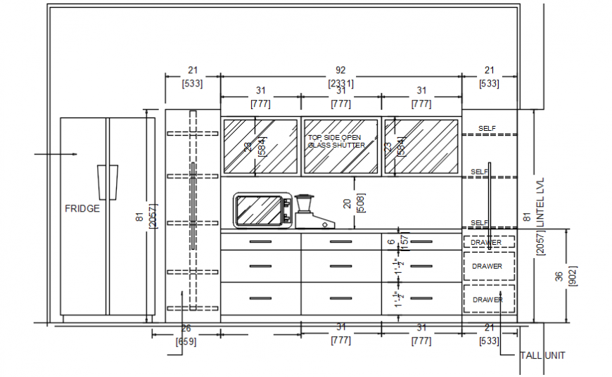 Gk Villa Kitchen Front Section With Furniture Cad Drawing Details Dwg File 05062019115804 