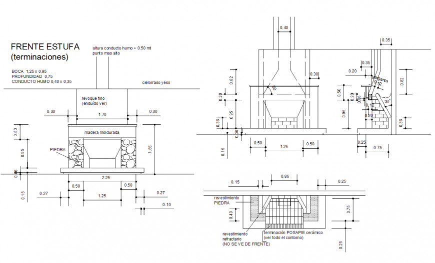 Grill and fireplace section plan autocad file Cadbull