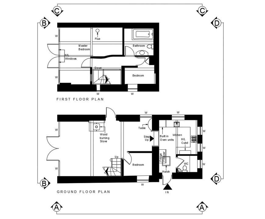Ground floor and first floor distribution plan details of
