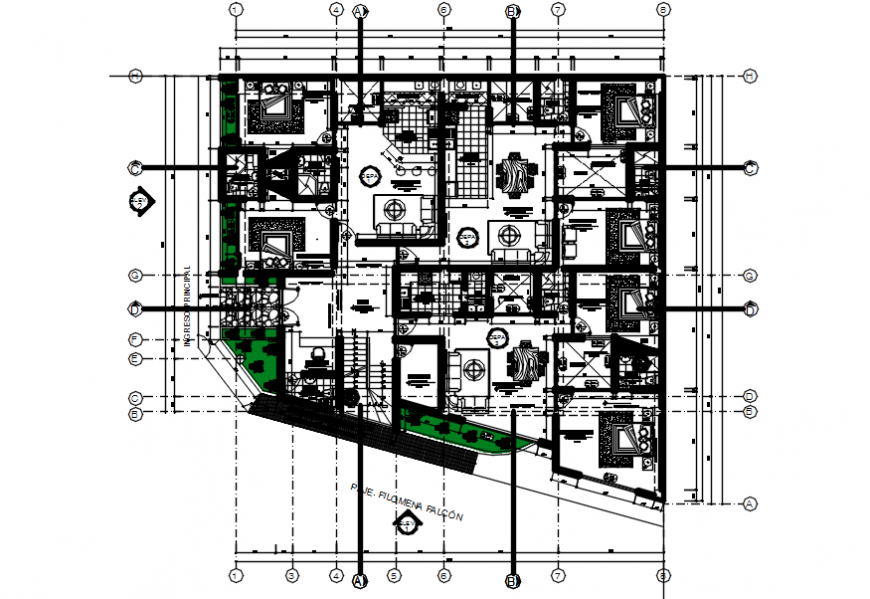 Ground floor distribution plan of apartment building dwg file - Cadbull