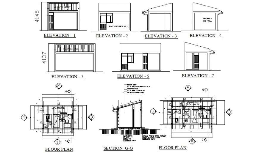 Guard house elevations, section and plan cad drawing details dwg file ...