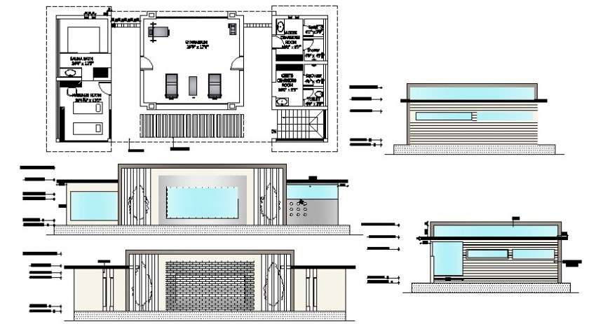 Gyming building  2d view plan  and elevation  autocad 