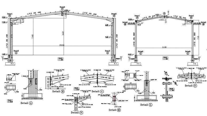 Hall steel elevation drawing autocad software - Cadbull