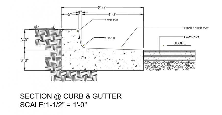 Highways curb and gutter sectional detailing - Cadbull