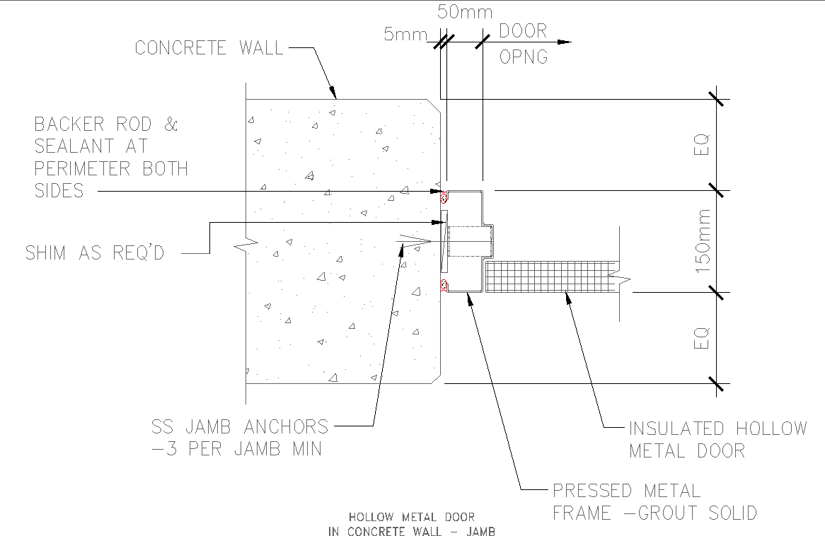 hollow metal door in concrete wall jamb detail dwg autocad drawing ...