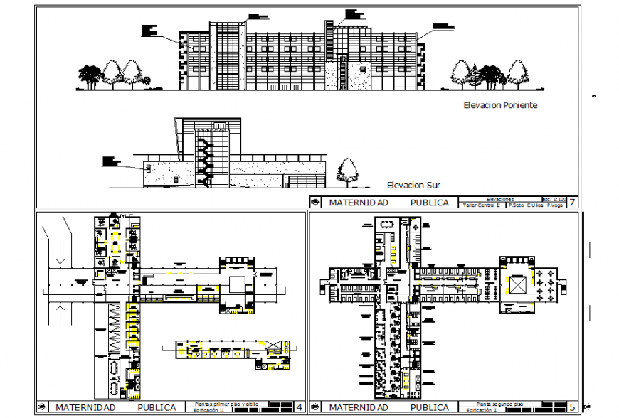 Hospital First floor and mezzanine floor Plan & Elevation