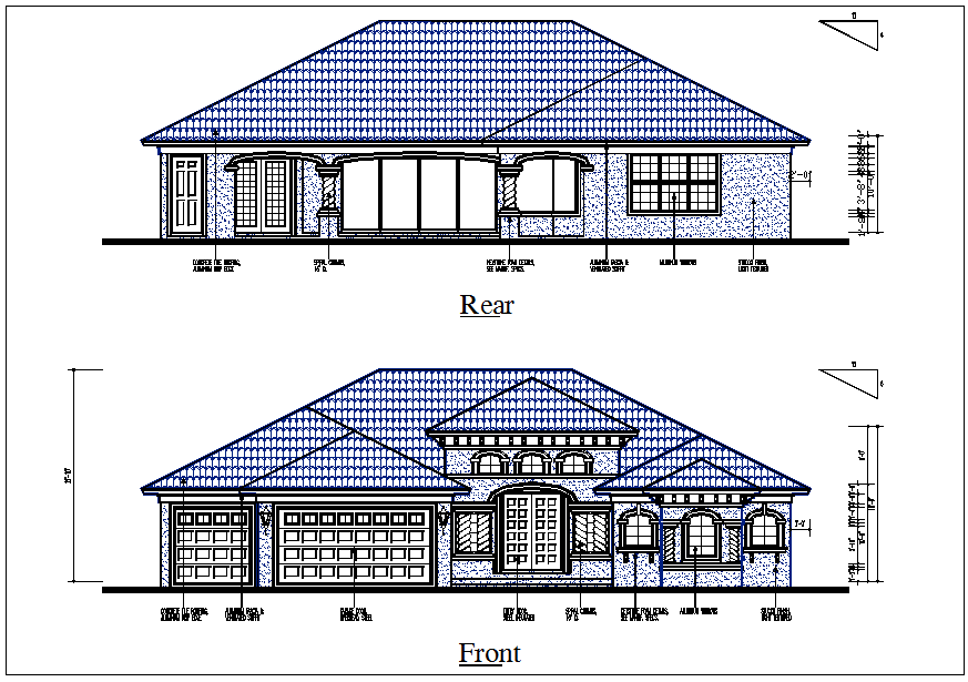 house elevation view detail dwg file - Cadbull