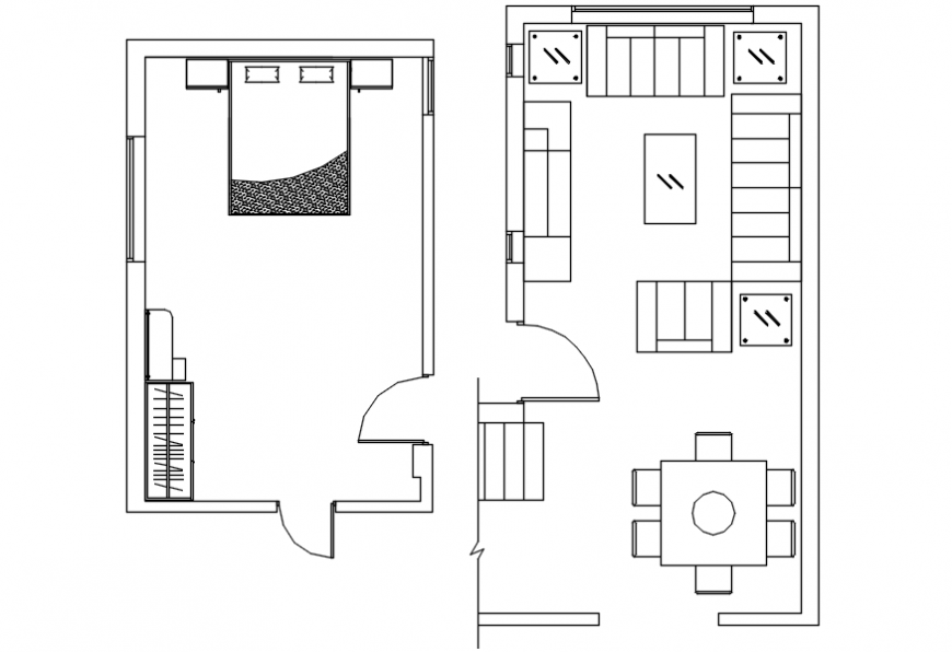 House bedroom and drawing room layout plan with furniture drawing