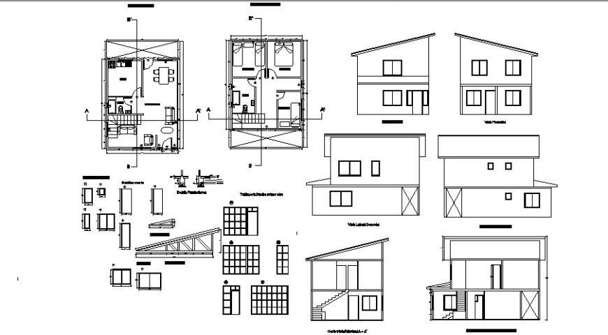 House Floor Plan Elevation And Section View In Auto Cad File Cadbull