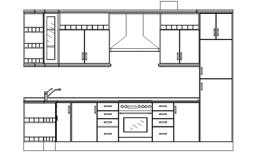 House Kitchen Front Section With Furniture Drawing Details Dwg File