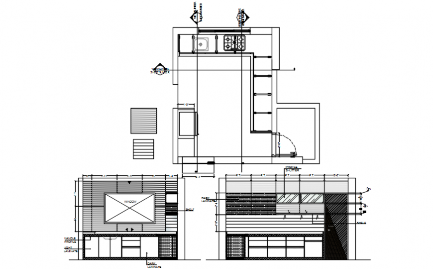 House kitchen sections, furniture and layout plan cad ...