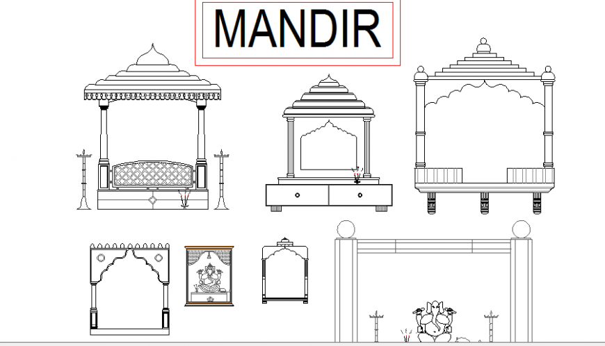 Household small wooden temples blocks cad drawing details dwg file