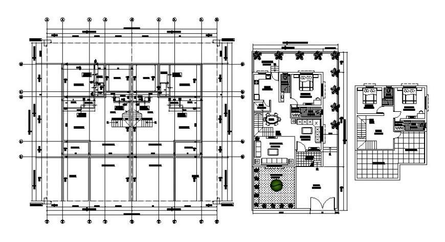 Housing units drawings 2d view center line plan autocad file - Cadbull
