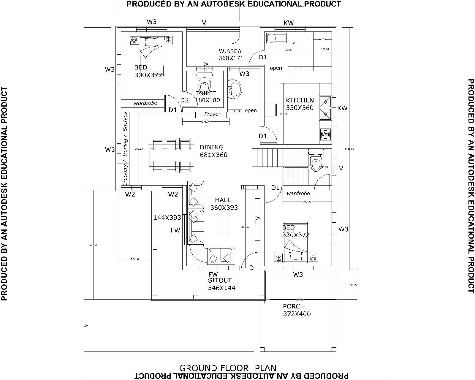 Town house plan AutoCAD drawing - Cadbull