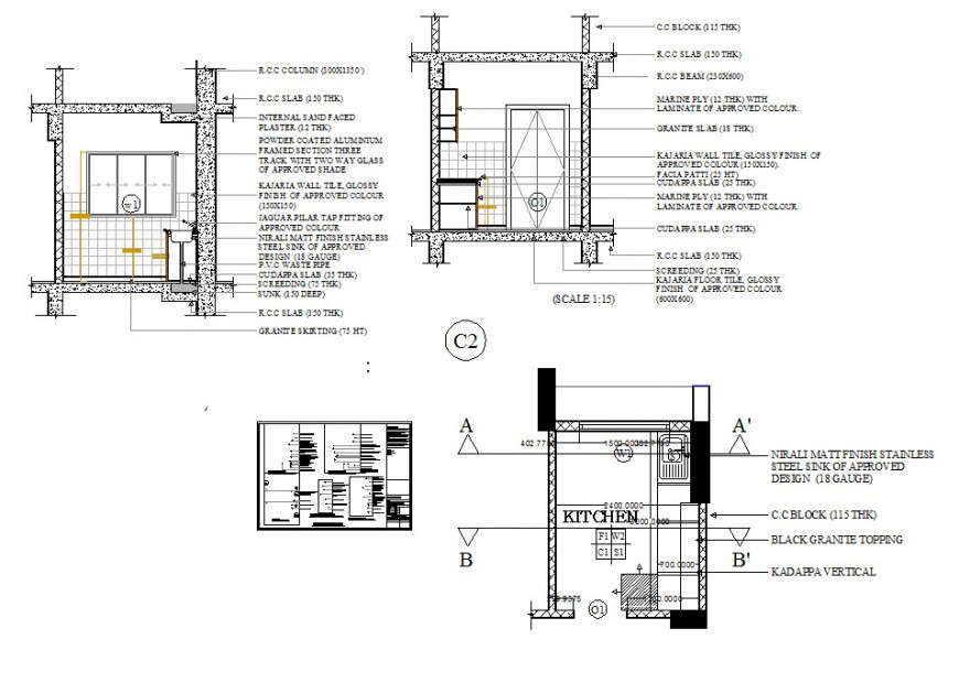 Kitchen block detail 2d view CAD construction layout file ...