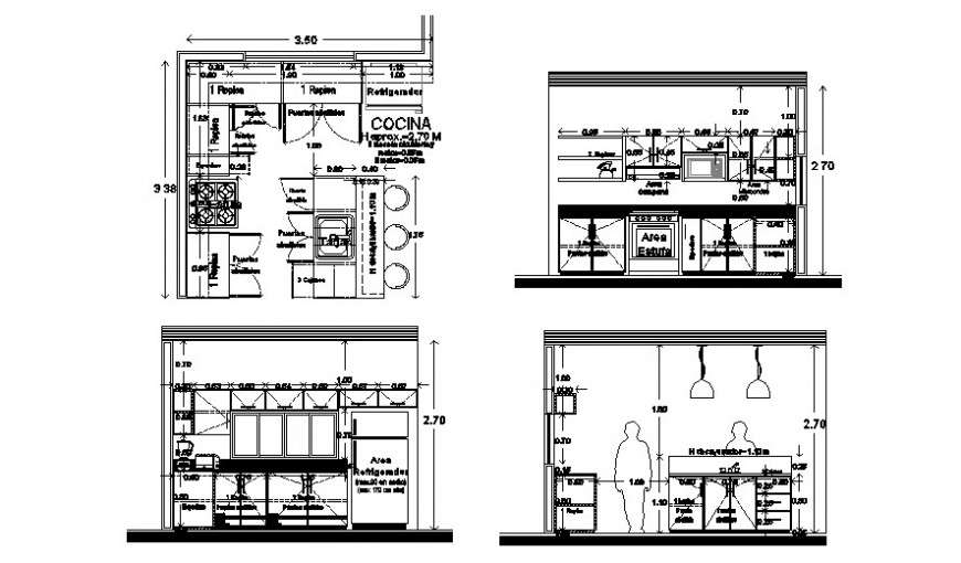 Kitchen dining area drawings details plan elevation