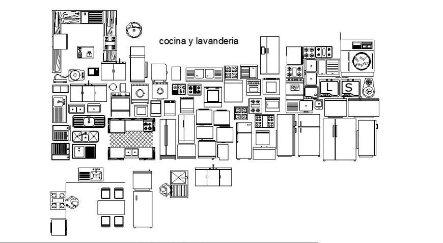 Kitchen furniture and appliances blocks detail 2d view ...