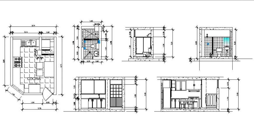Kitchen interior  detail elevation  and plan 2d view CAD 