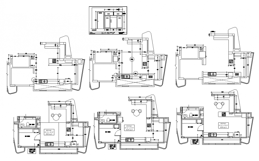Kitchen layout structure detail 2d view plan dwg file - Cadbull