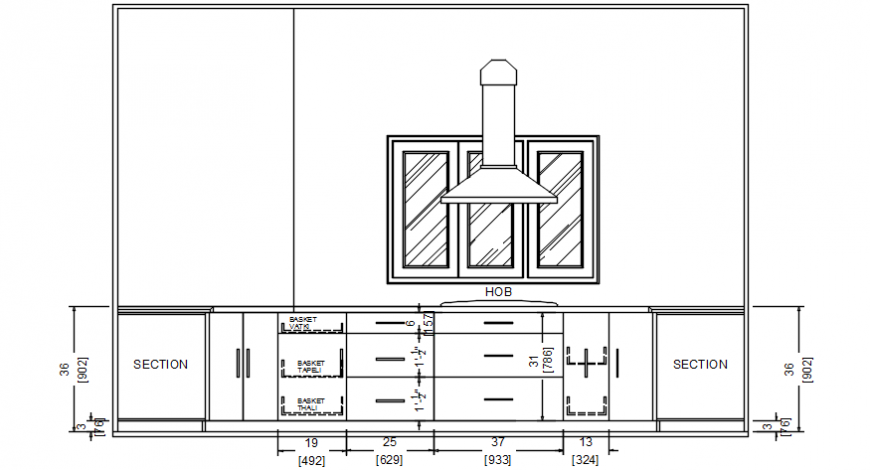 Kitchen of villa front section cad drawing details dwg file - Cadbull