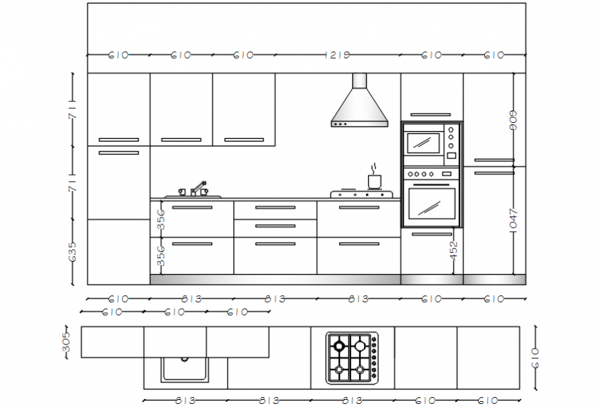 Kitchen sections with furniture cad drawing details dwg file - Cadbull