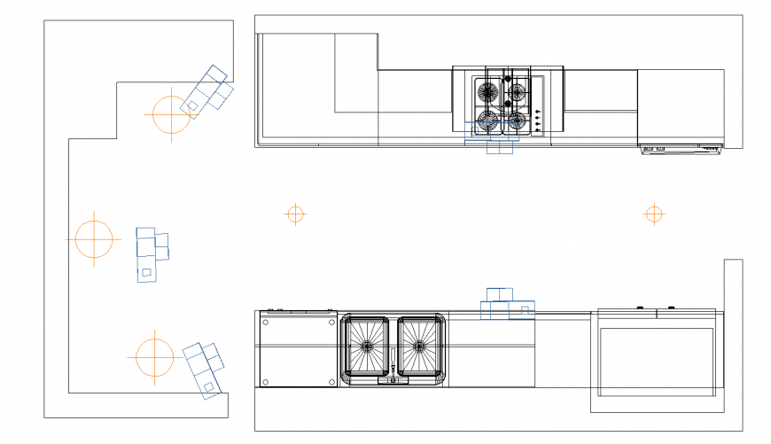 Kitchen top view plan cad drawing details dwg file Cadbull