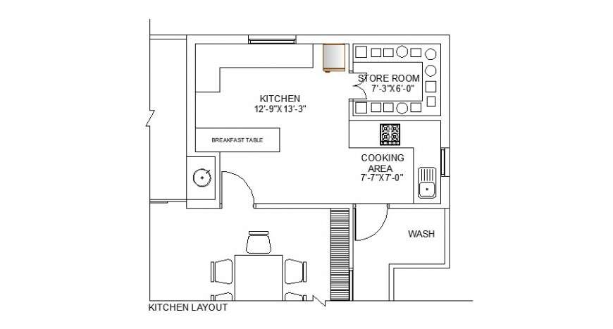 Layout plan of kitchen detail 2d view CAD block autocad file - Cadbull