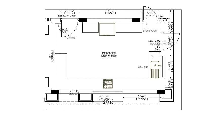 Layout plan of kitchen interior detail 2d view autocad file - Cadbull
