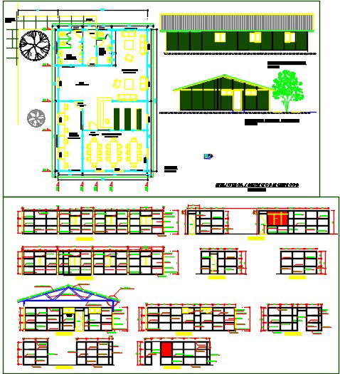 library building detail plan and elevation. - Cadbull