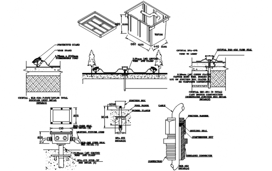 Light pole section, construction and electric installation details dwg