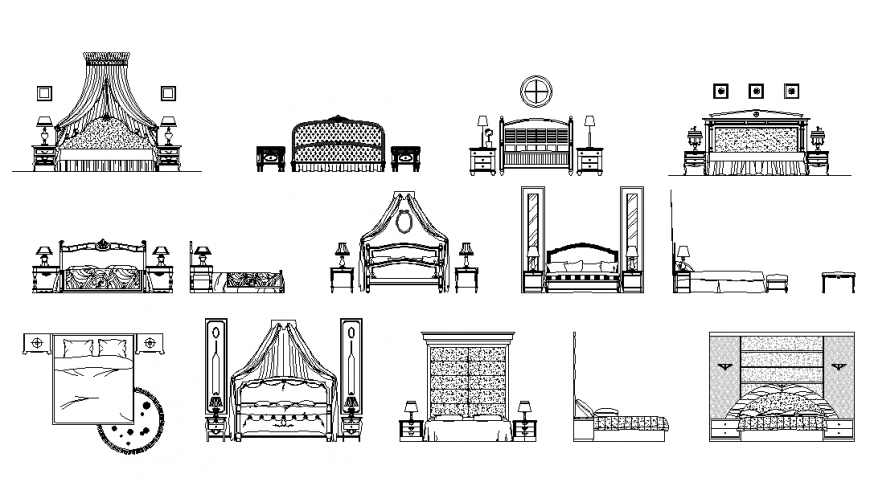 Master Bed Furniture Block Elevation design - Cadbull