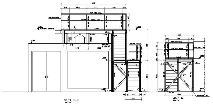 Metal Staircase For House Section And Structure Drawing Details Dwg