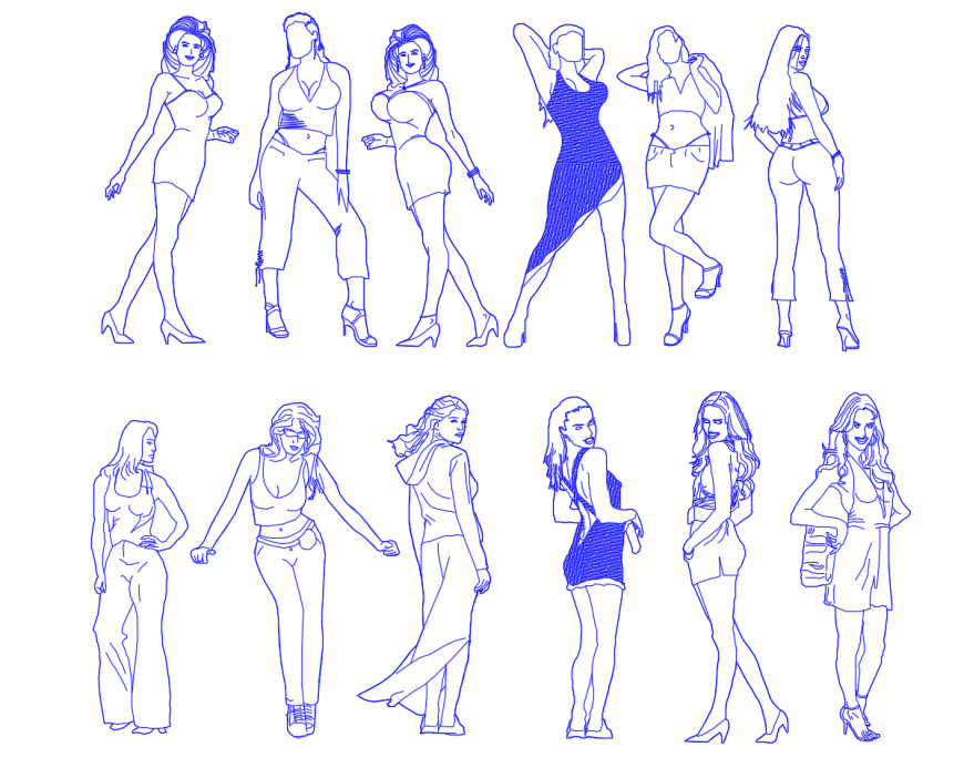 Miscellaneous Fashion Girl Figure Blocks Cad Drawing Details Dwg File