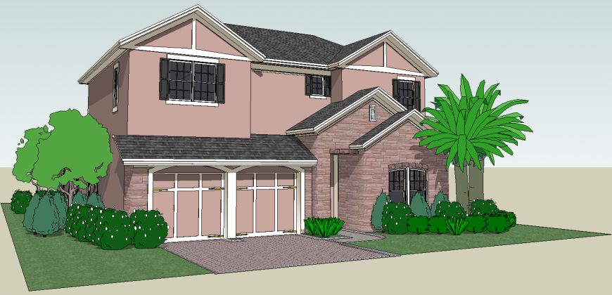 Modern house 3d drawing in skp file. - Cadbull