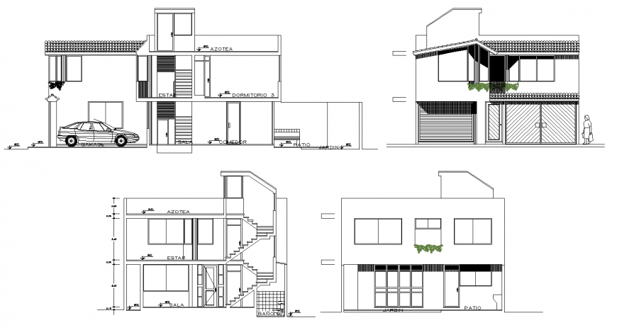 2 Storey House Building Elevation Drawing CAD File - Cadbull