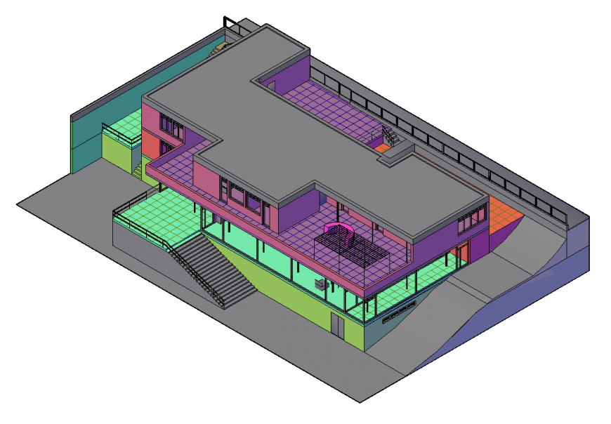 Modern house top view 3d drawing details dwg file - Cadbull