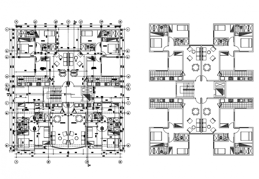 Multi-family apartment building layout plan, furniture layout plan and ...