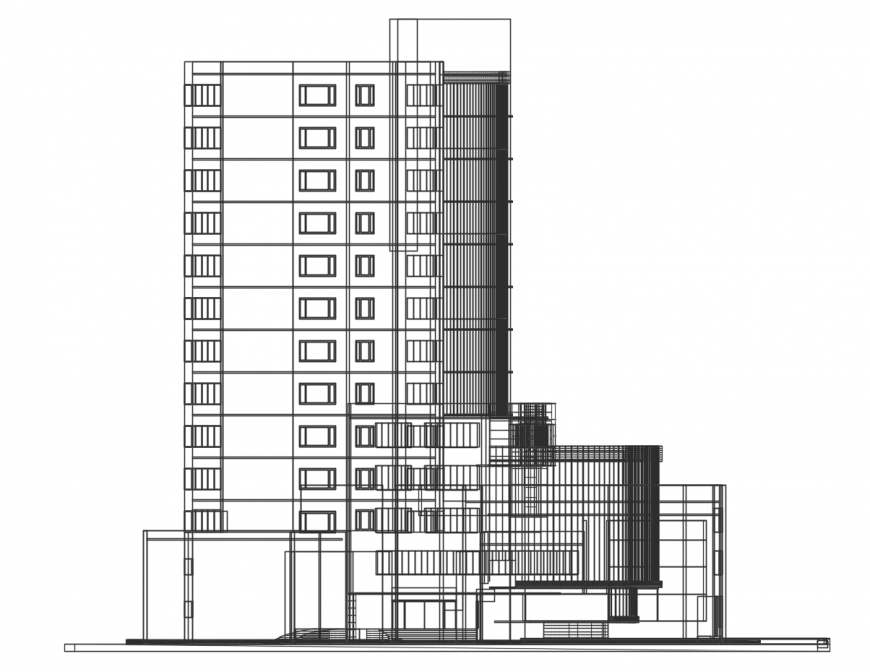 Multi Story Three Star Hotel Building Elevation Cad Drawing Details Dwg
