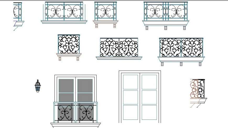 Multiple balcony railing blocks cad drawing details dwg file - Cadbull