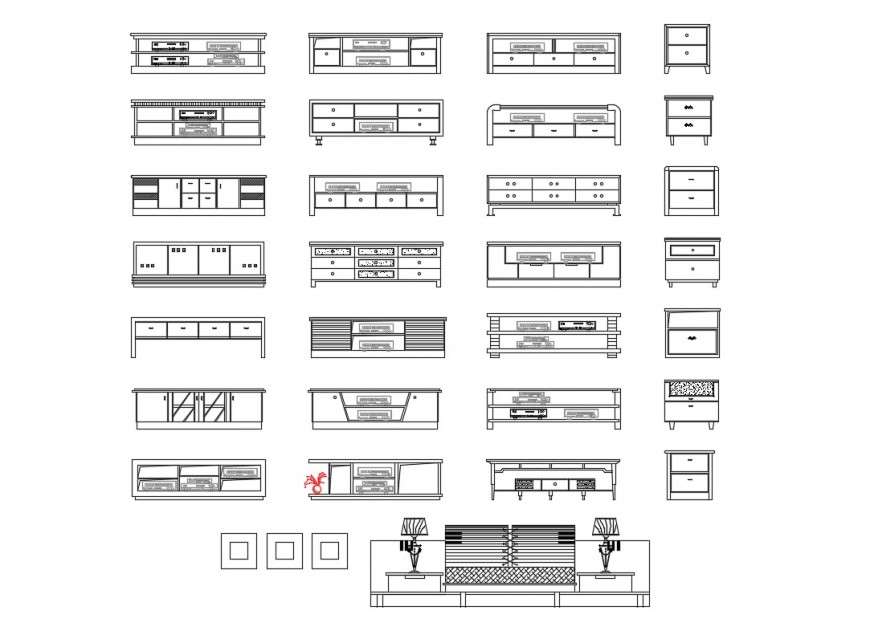 Multiple Cabinets And Drawer Elevation Blocks For Hotel Cad Drawing