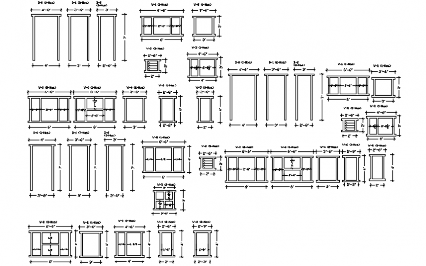 Multiple door and window elevation blocks for bungalow dwg file - Cadbull