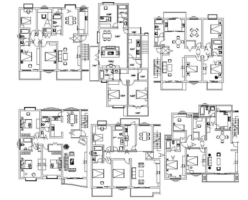 multiple option of residence layout plan cad file - Cadbull