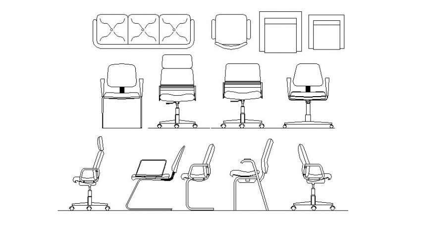 Multiple revolving and common simple chair blocks cad drawing details ...
