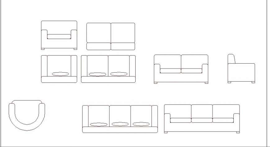 Multiple simple sofa set blocks cad drawing details dwg file - Cadbull