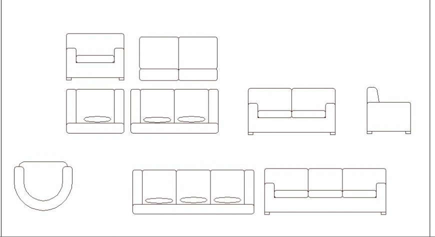 Multiple simple sofa set blocks cad drawing details dwg file - Cadbull