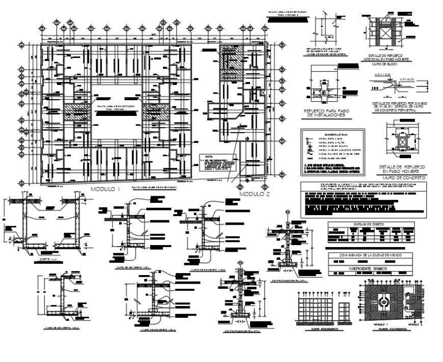 Multiple structural plan detail dwg file - Cadbull